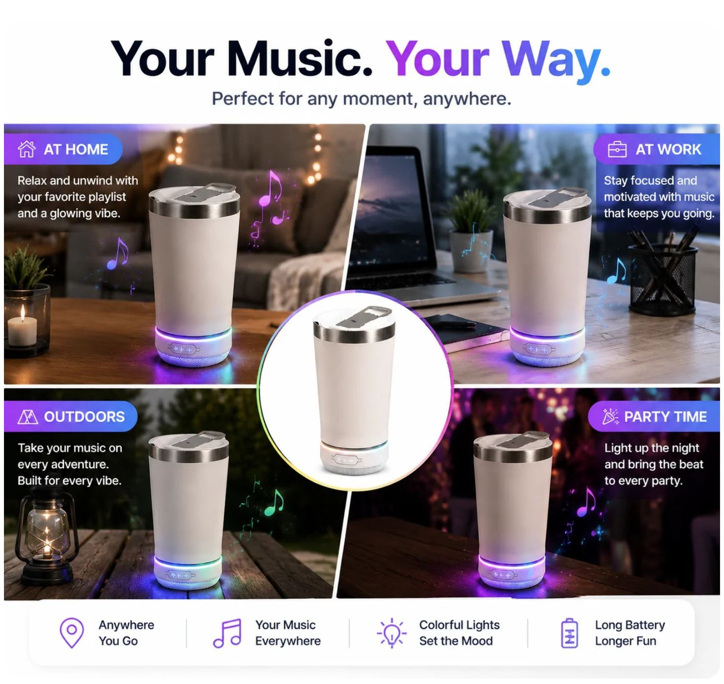 🔊 LED Bluetooth Speaker Tumbler – Smart Cup With Music & RGB Light