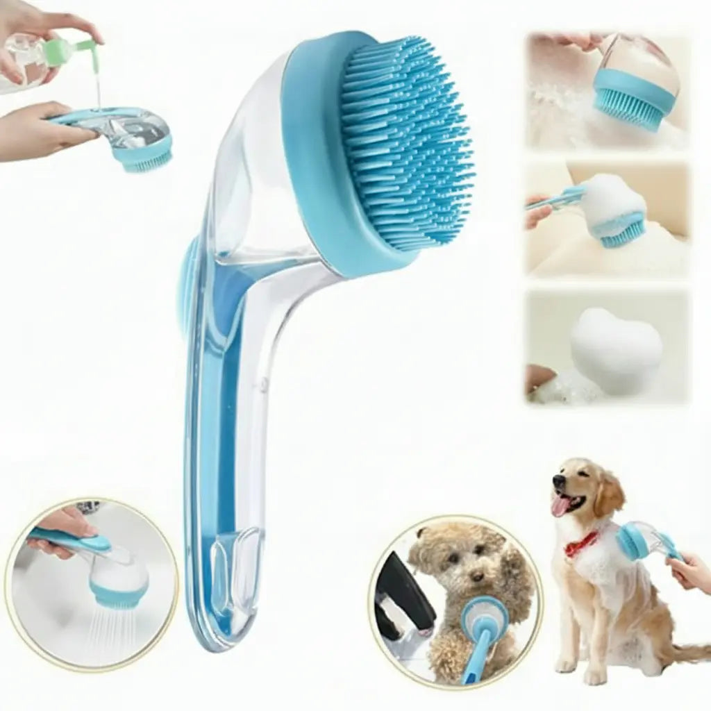 2-in-1 Pet Bath & Grooming Brush with Soap Dispenser