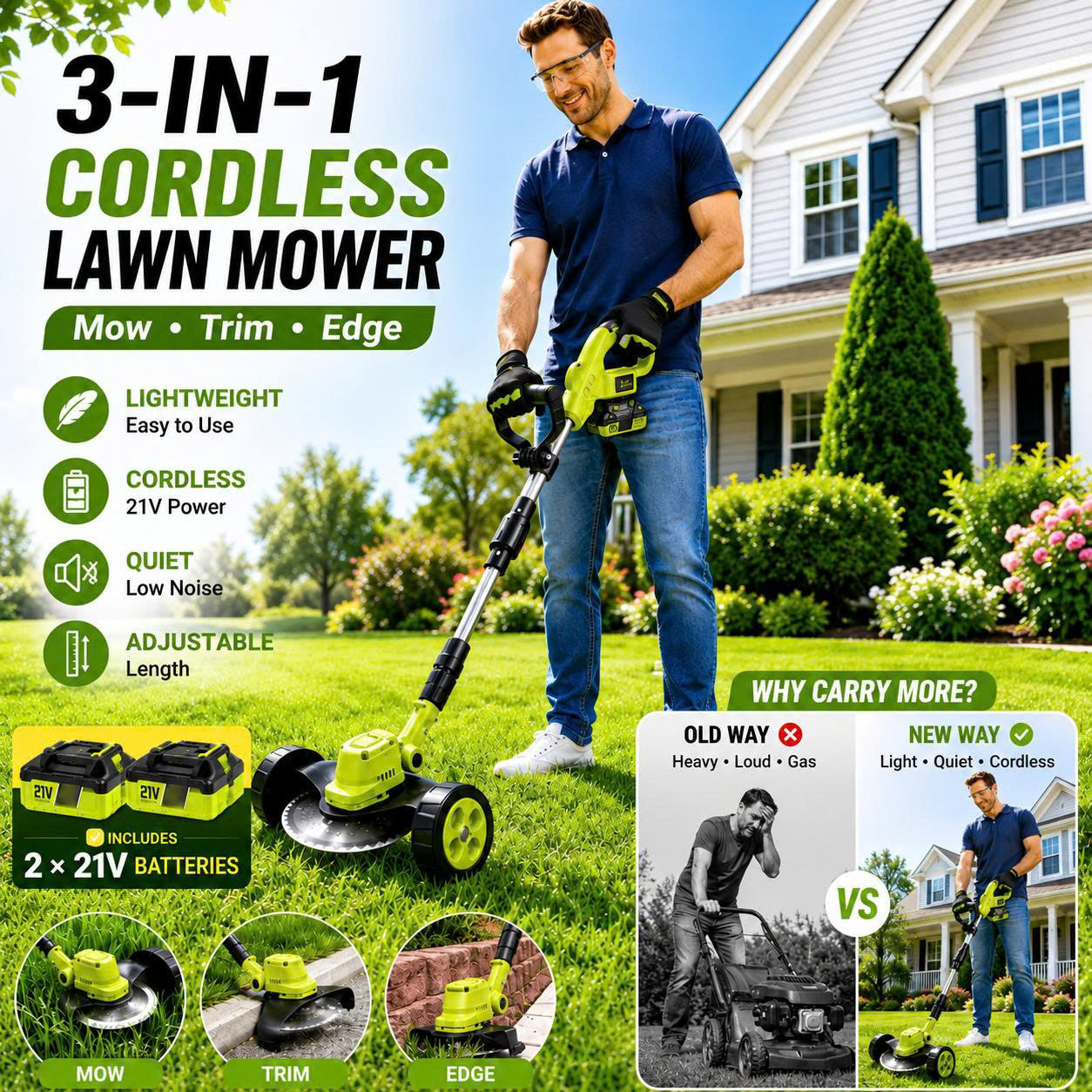 3-in-1 Cordless Lawn Mower