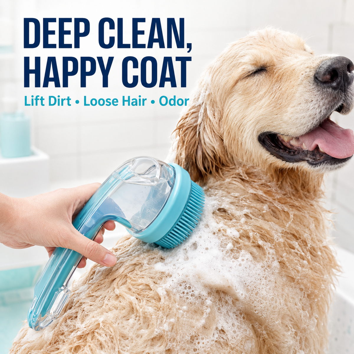 2-in-1 Pet Bath & Grooming Brush with Soap Dispenser