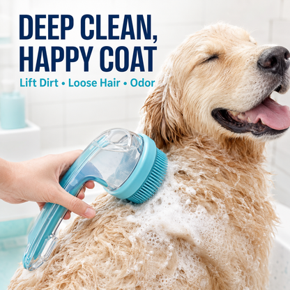 2-in-1 Pet Bath & Grooming Brush with Soap Dispenser