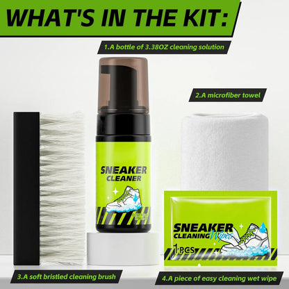 4-in-1 Premium Shoe Cleaning Kit | Foam Cleaner, Brush, Microfiber Towel & Stain Wipes for Sneakers, Leather, Canvas & Suede