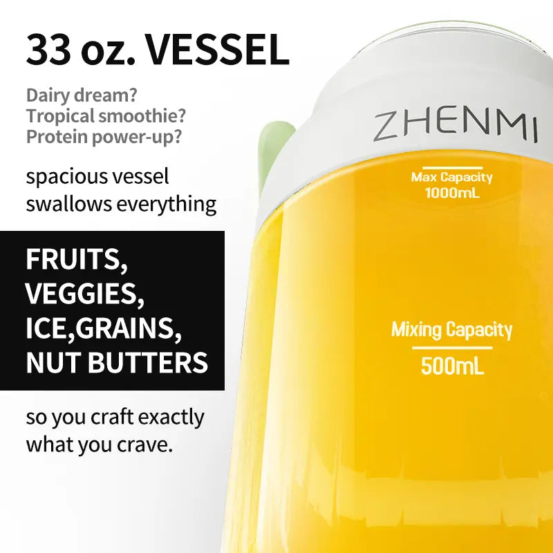Cordless Blender 33oz BPA-Free for Smoothies & Ice