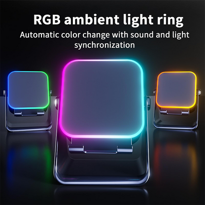 5-in-1 Smart Wireless Bluetooth Speaker – Auto Phone Playback, RGB Light, Adjustable Stand & Power Bank