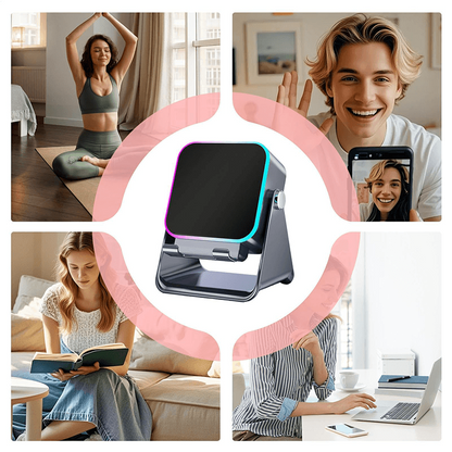 5-in-1 Smart Wireless Bluetooth Speaker – Auto Phone Playback, RGB Light, Adjustable Stand & Power Bank