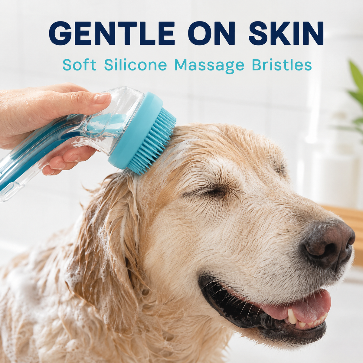 2-in-1 Pet Bath & Grooming Brush with Soap Dispenser