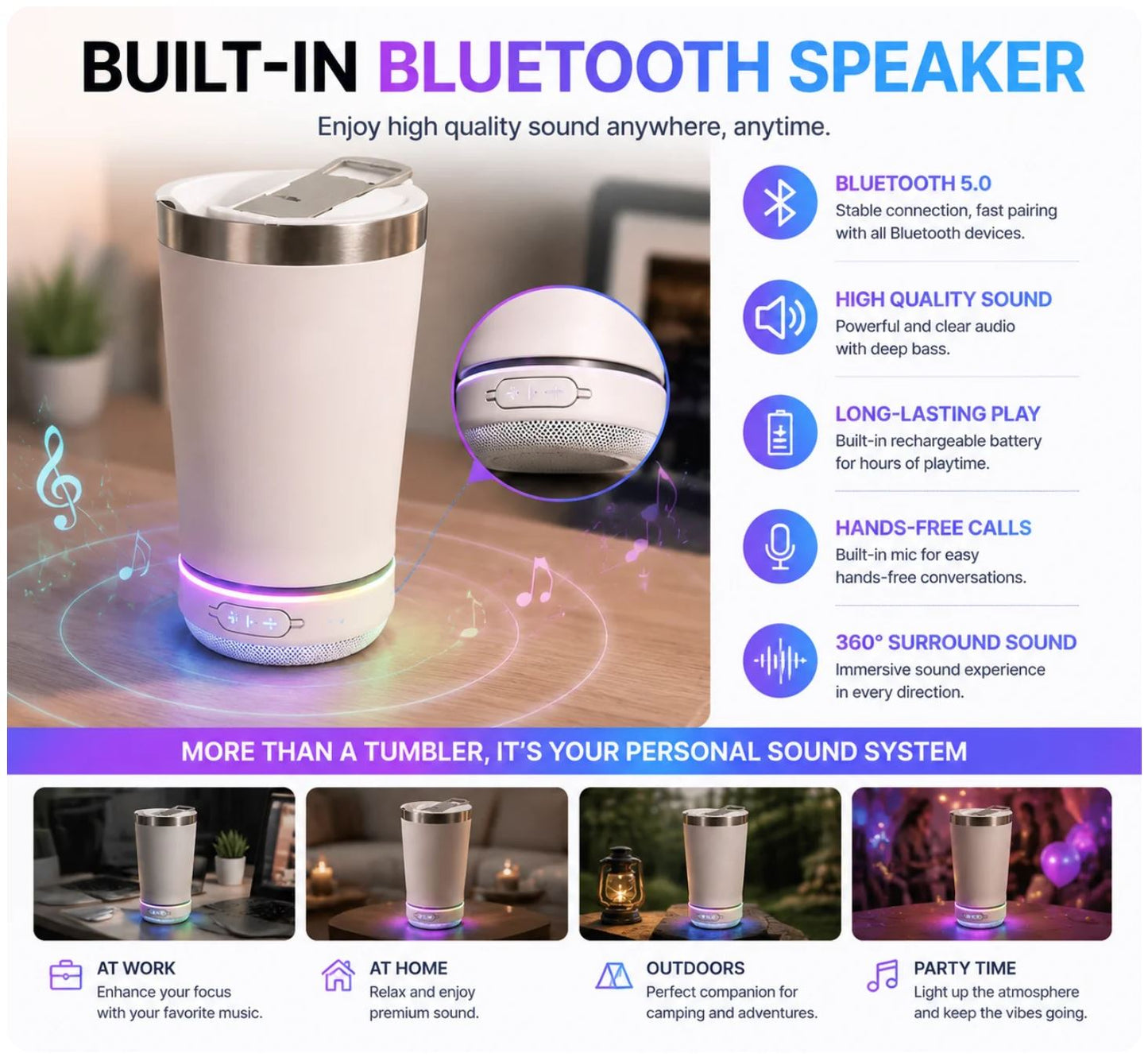 🔊 LED Bluetooth Speaker Tumbler – Smart Cup With Music & RGB Light