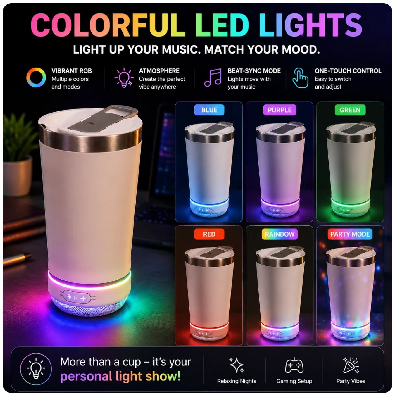 🔊 LED Bluetooth Speaker Tumbler – Smart Cup With Music & RGB Light