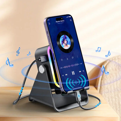 5-in-1 Smart Wireless Bluetooth Speaker – Auto Phone Playback, RGB Light, Adjustable Stand & Power Bank