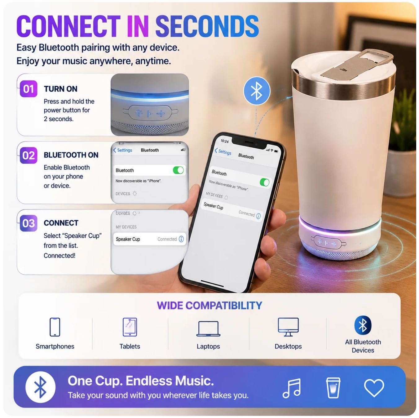 🔊 LED Bluetooth Speaker Tumbler – Smart Cup With Music & RGB Light