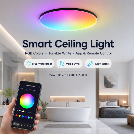 Rechargeable Motion Sensor Shower Light – IP65 Waterproof RGB Ceiling Light with 10000mAh Battery