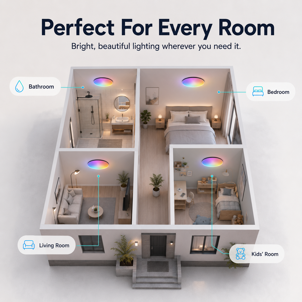 Rechargeable Motion Sensor Shower Light – IP65 Waterproof RGB Ceiling Light with 10000mAh Battery