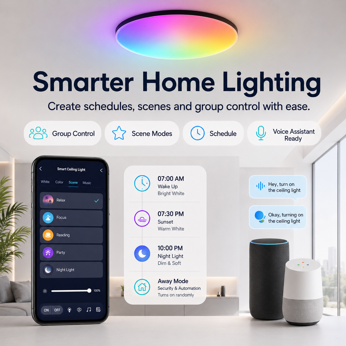 Rechargeable Motion Sensor Shower Light – IP65 Waterproof RGB Ceiling Light with 10000mAh Battery