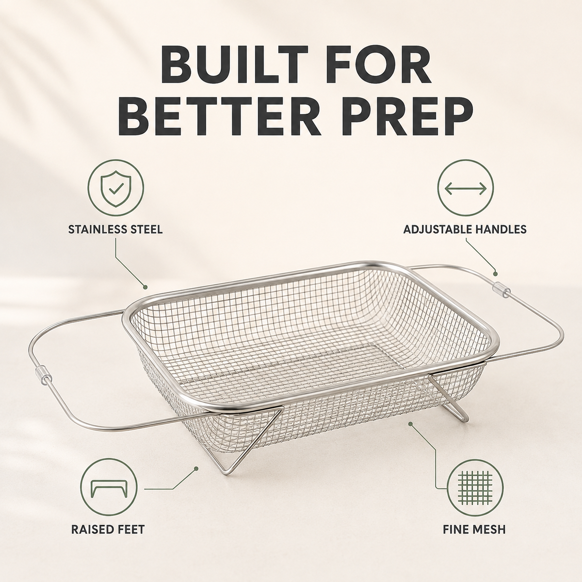 Stainless Steel Expandable Over-The-Sink Colander Strainer Basket