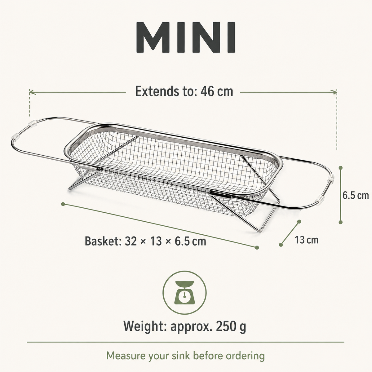 Stainless Steel Expandable Over-The-Sink Colander Strainer Basket