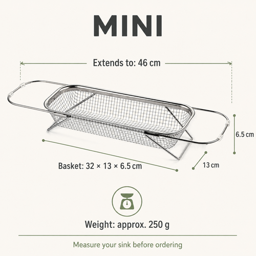 Stainless Steel Expandable Over-The-Sink Colander Strainer Basket