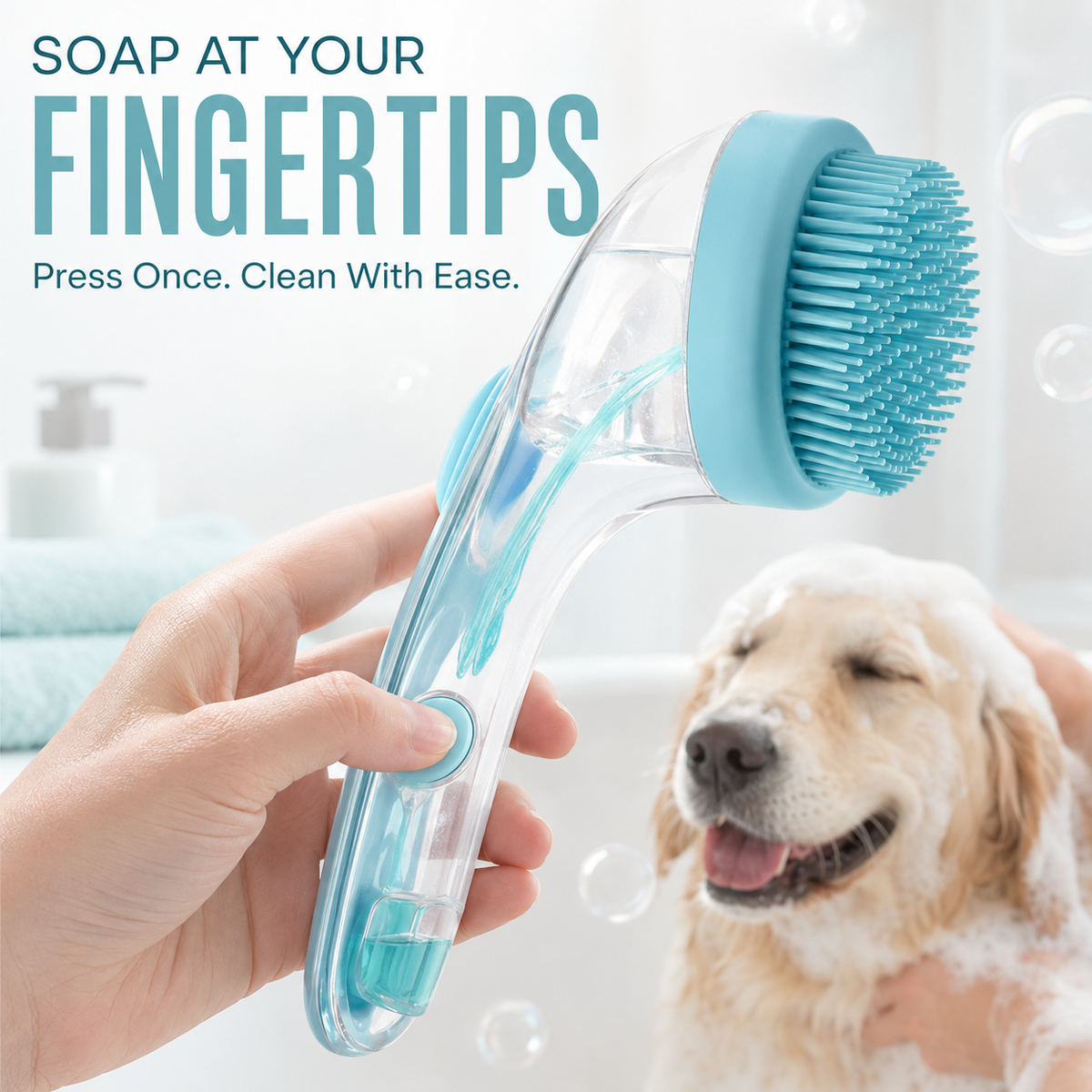 2-in-1 Pet Bath & Grooming Brush with Soap Dispenser