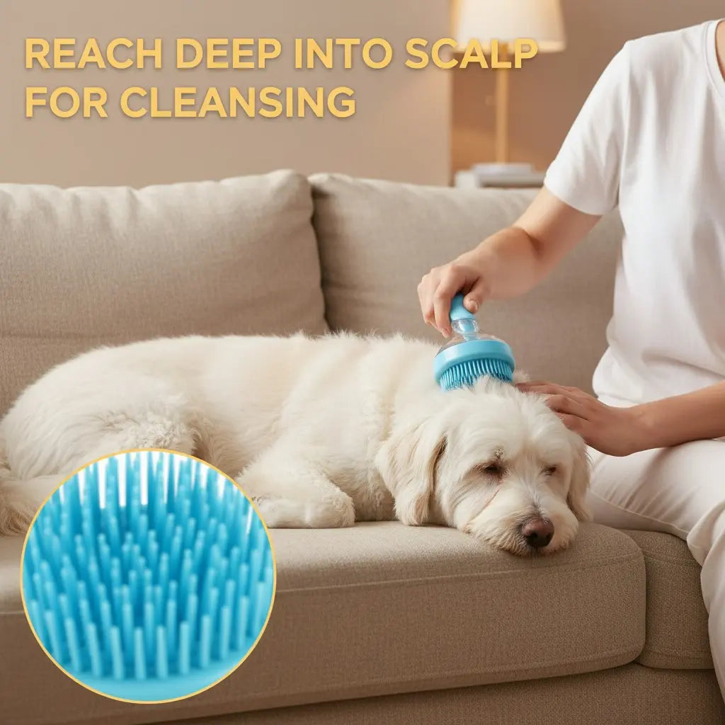 2-in-1 Pet Bath & Grooming Brush with Soap Dispenser